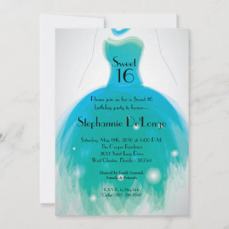12x18 Aqua Aquamarines Kleid Sweet 16 Geburtstagse Einladung