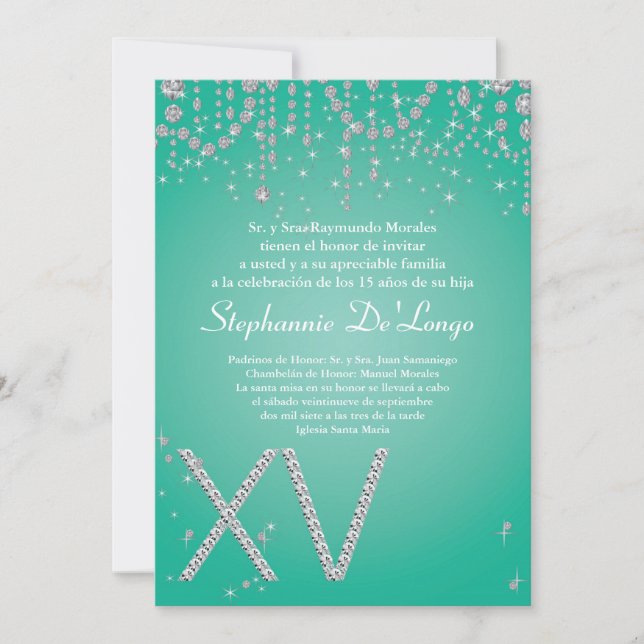 12x18 Aqua-Diamant Quinceanera Einladung (Vorderseite)