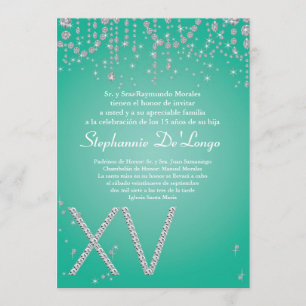 12x18 Aqua-Diamant Quinceanera Einladung