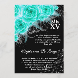 12x18 Aqua Rose Quinceanera Zum Geburtstag Einladu Einladung