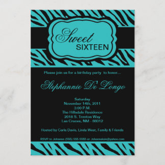 12x18 Aquamarin Zebra Print Geburtstagsparty Einla Einladung