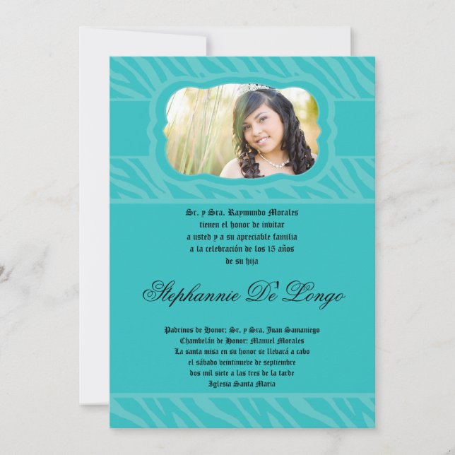 12x18 Aquamarin Zebra Print Patter Quinceanera Ein Einladung (Vorderseite)