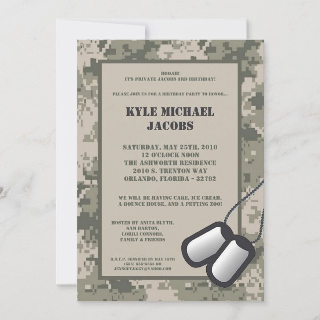 12x18 ARMEE Camouflage Einladung (Vorderseite)