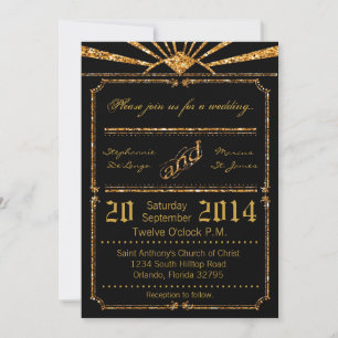 12x18 Art Deco 20's Gold Glitzer Einladung Hochzei