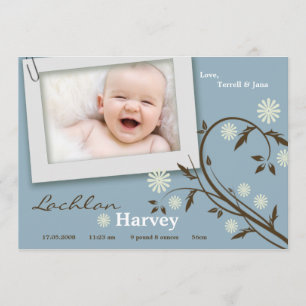 12x18 Baby Boy Blue Floral Foto Geburtsankündigung Ankündigung