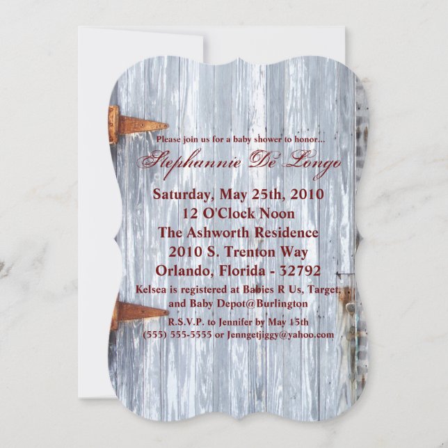 12x18 Baby-Dusche Einladung Weißwaschholz Stall Do (Vorderseite)