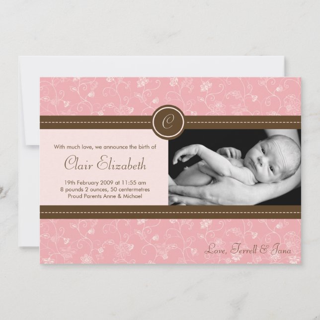 12x18 Baby Girl Pink Floral Foto Geburtsankündigun Ankündigung (Vorderseite)