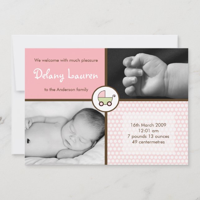 12x18 BabyGirlPink Stroller Foto Geburtsankündigun Ankündigung (Vorderseite)