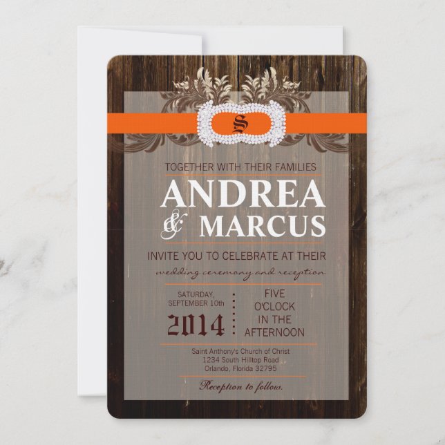 12x18 Barn Wood Diamond Ribbon Hochzeit Einladung (Vorderseite)