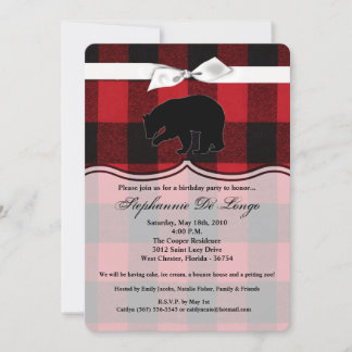 12x18 Birthday Einladung Red Buffalo Kariert Bear