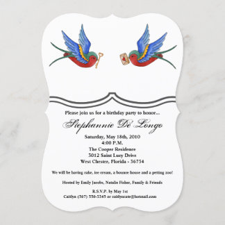12x18 Birthday Einladung Traditioneller Bird Tatto