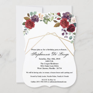 12x18 Birthday Einladung White Roses Gold Geometri