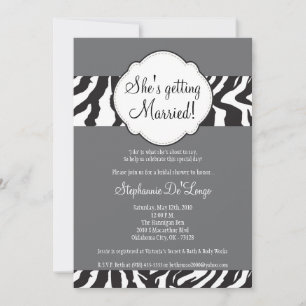 12x18 Blac Gray Zebra Stripe Brida Dusche Einladun Einladung