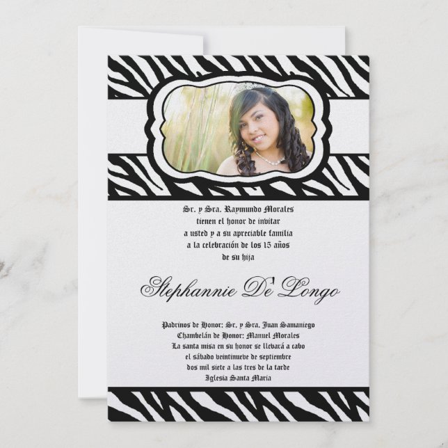 12x18 Blac Zebra Print Patter Quinceanera Einladun Einladung (Vorderseite)