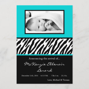 12x18 Black Blue Zebra FOTO Geburtserklärung Ankündigung