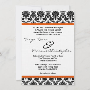 12x18 Black Damask & Orange Linen Einladung zur Ho