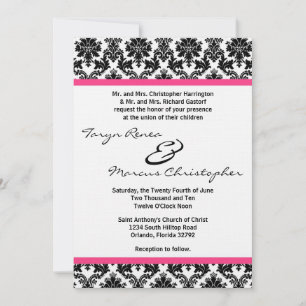 12x18 Black Damask & Pink Linen Hochzeit Einladung