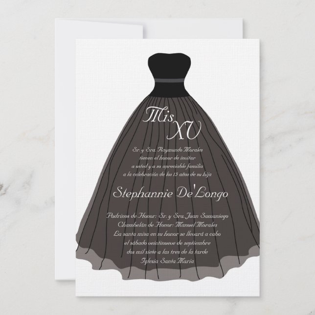 12x18 Black Dress Quinceanera Birthday Einladung (Vorderseite)