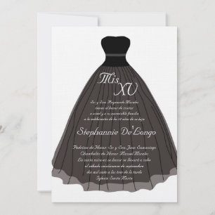 12x18 Black Dress Quinceanera Birthday Einladung