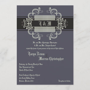 12x18 Black Krawatte Affair Gray Linen Hochzeit Ei Einladung