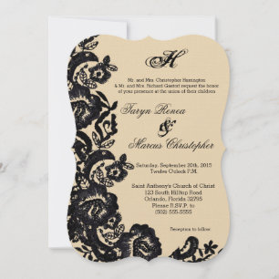 12x18 Black Lace Damask Antique Wedding Einladung