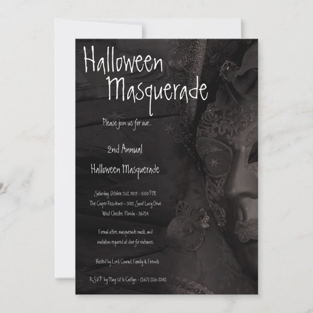 12x18 Black Masquerade Halloween Kostümeinladung Einladung (Vorderseite)