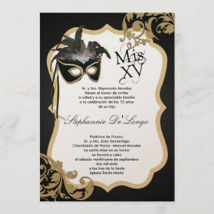 12x18 Black Masquerade Maske Quinceanera Einladung