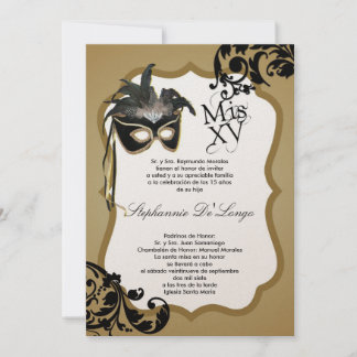 12x18 Black Masquerade Maske Quinceanera Einladung