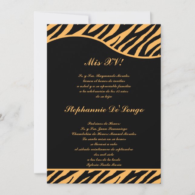 12x18 Black Orange Tiger Quinceanera Party Einladu Einladung (Vorderseite)