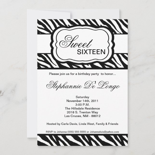 12x18 Black Zebra Print Geburtstagsparty Einladung (Vorderseite)