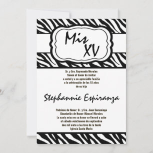 12x18 Black Zebra Print Quinceanera 15 Einladung