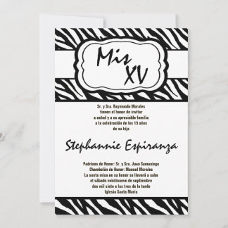 12x18 Black Zebra Print Quinceanera 15 Einladung