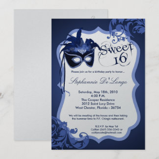 12x18 blaue Maskerade-Maske 16 Einladung