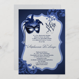 12x18 blaue Maskerade-Maske Quinceanera Einladung