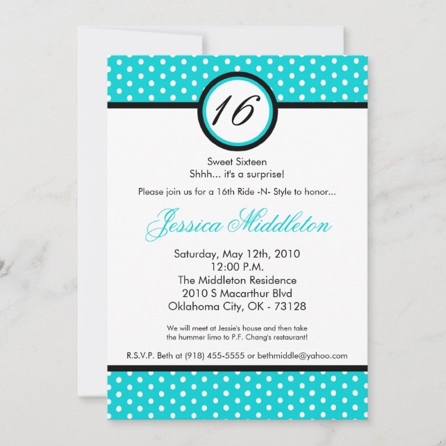 12x18 blaue weiße Polka-Punkt-16. Einladung (Vorderseite)