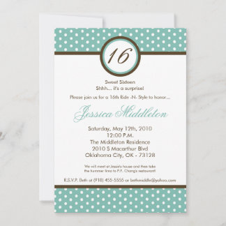 12x18 Blu Polka Dot 16. Geburtstag Einladung
