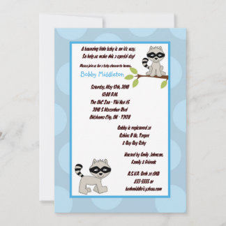12x18 Blue Boy Racoon Kinderdusche Einladung