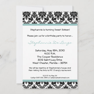12x18 Blue Damask Geburtstagsparty Einladung