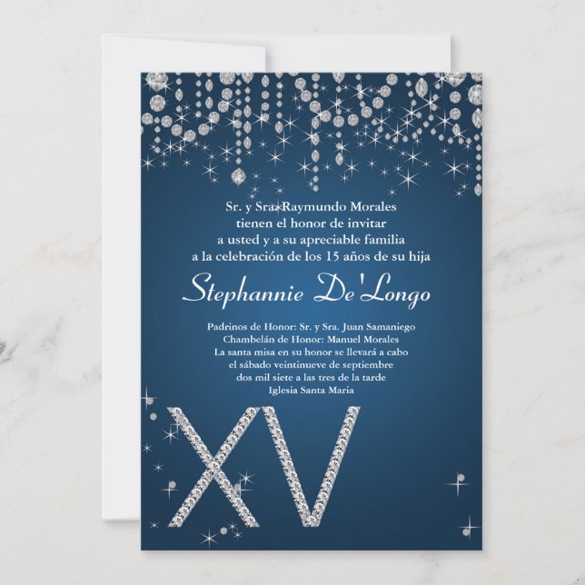 12x18 Blue Diamond Quinceanera zum Geburtstag Einl Einladung (Vorderseite)