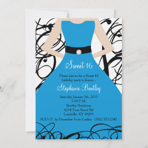 12x18 Blue Dress Sweet 16 Geburtstag Einladung