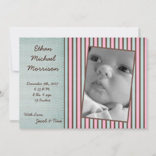 12x18 Blue Pink Stripe Foto Geburtsankündigung Ankündigung