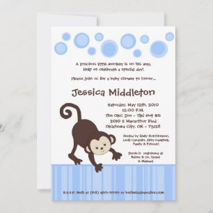 12x18 Blue Pop Monkey Dance Baby Dusche Einladung