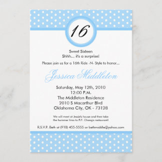 12x18 Blue White Polka Dot 16. Geburtstag Einladun Einladung