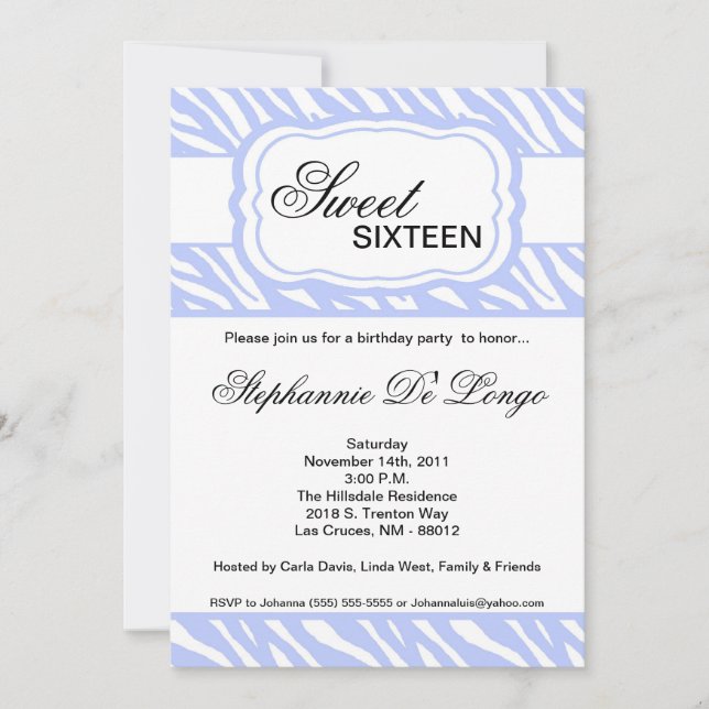12x18 Blue Zebra Print Geburtstagsparty Einladung (Vorderseite)
