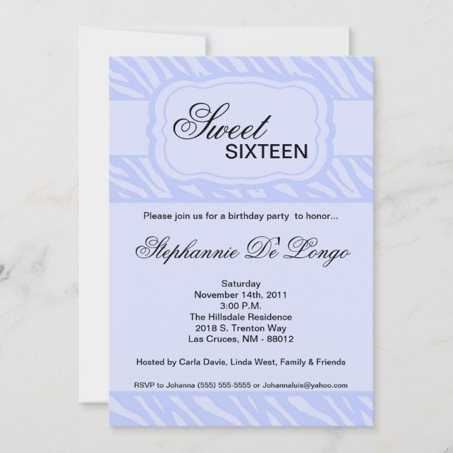 12x18 Blue Zebra Print Geburtstagsparty Einladung (Vorderseite)