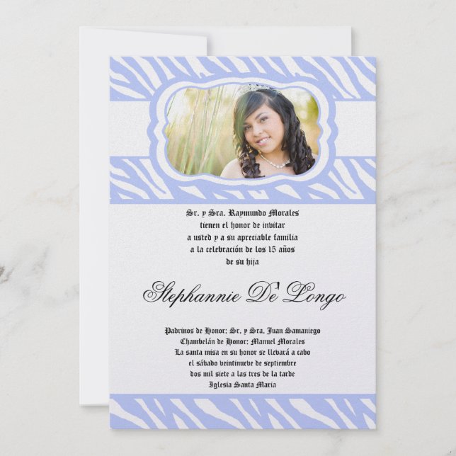 12x18 Blue Zebra Print Patter Quinceanera Einladun Einladung (Vorderseite)