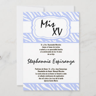 12x18 Blue Zebra Print Quinceanera 15 Einladung