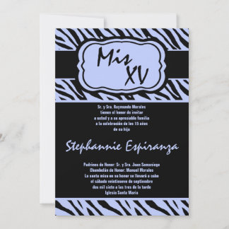 12x18 Blue Zebra Print Quinceanera 15 Einladung