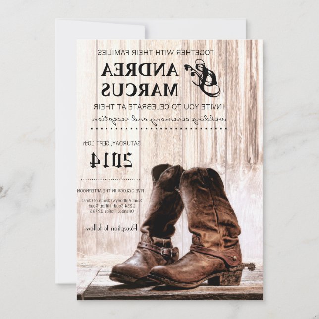 12x18 Boots Country Rustic WesternEinladung Hochze Einladung (Vorderseite)