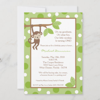 12x18 Boy Blue Monkey Jungle Geburtstag Einladung